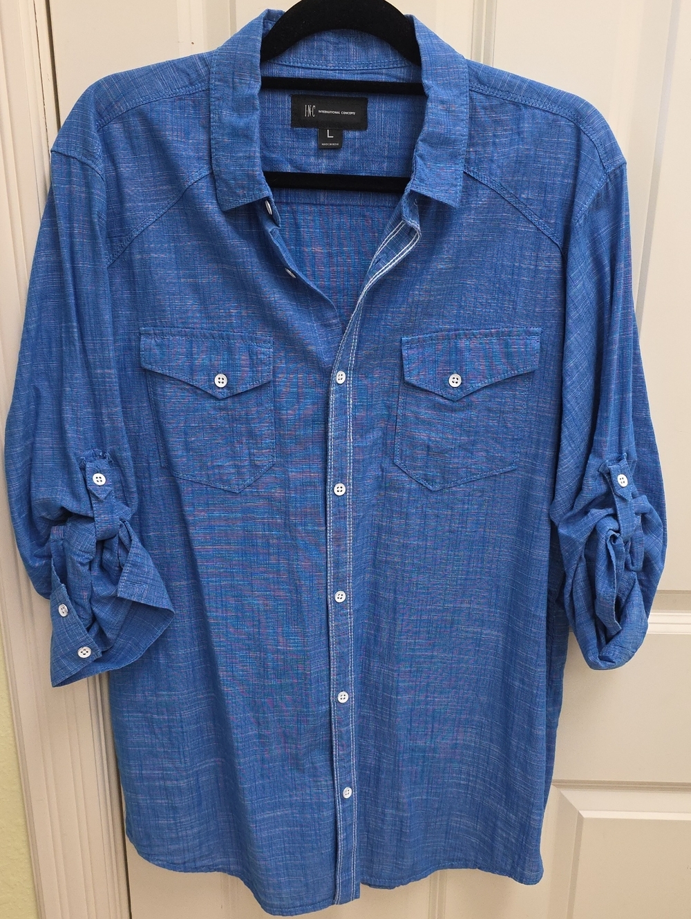 INC International Concepts Blue Long-Sleeve Button-Down Shirt